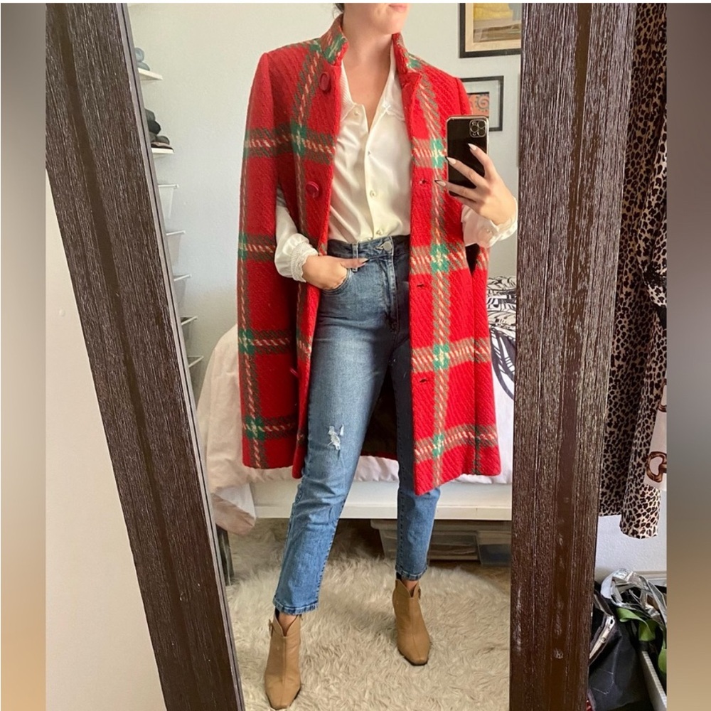 INSANE VINTAGE 1950'S PLAID WOOL CAPE - Picture 2 of 11